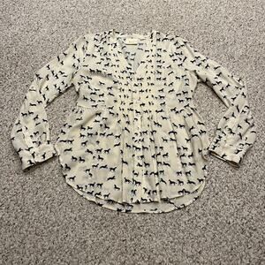 Anthropologie Maeve Horse Print Button Front Blouse 6 Casual Preppy Navy Classic